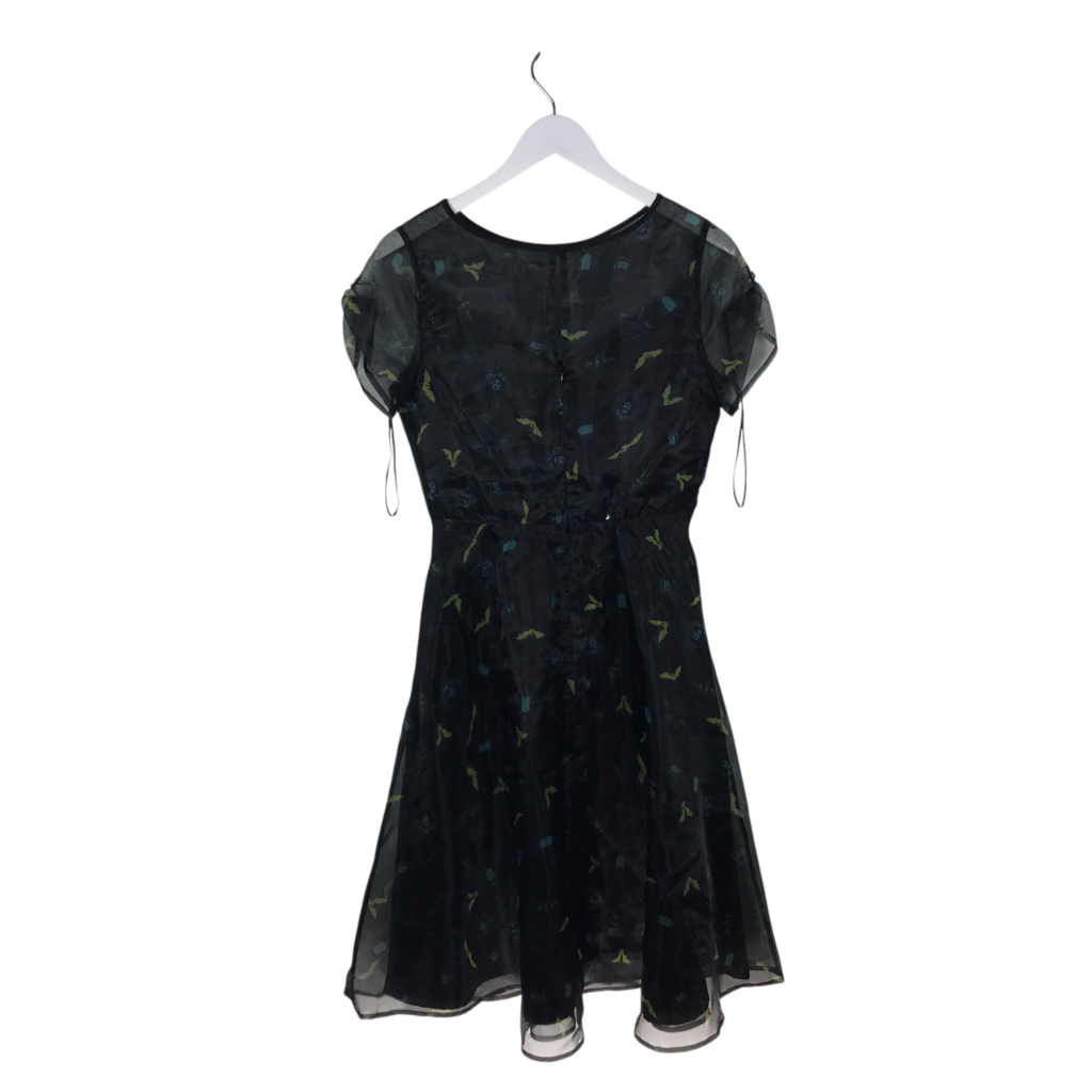 NWT$128 HALLOWEEN PRINT SHORT SLEEVE DRESS BLACK LIME SMALL