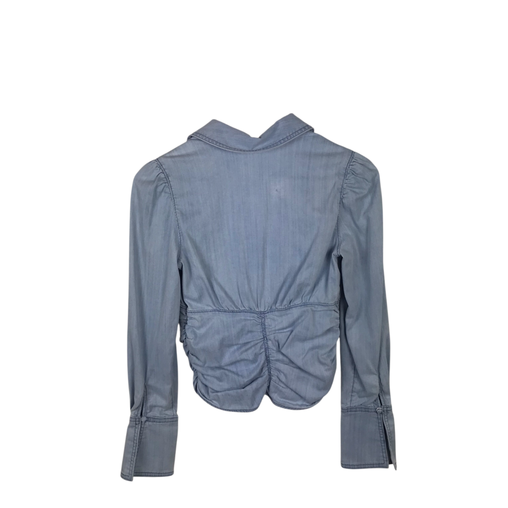 WHITE HOUSE BLACK MARKET DENIM RUCHED LONG SLEEVE TOP BLUE 0