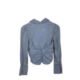 WHITE HOUSE BLACK MARKET DENIM RUCHED LONG SLEEVE TOP BLUE 0