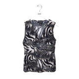 FRANK LYMAN PRINT ZIP SLEEVELESS DESIGNER TOP BLACK CREAM 8