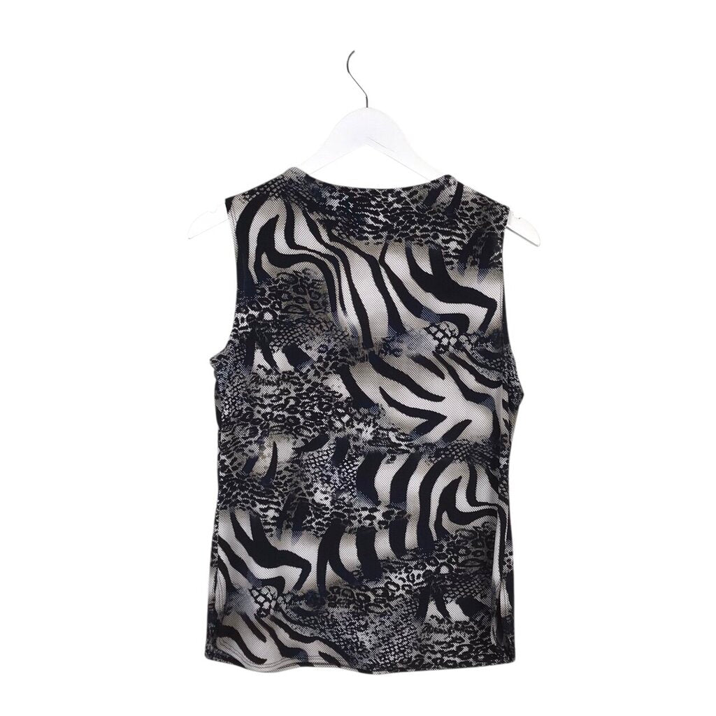 FRANK LYMAN PRINT ZIP SLEEVELESS DESIGNER TOP BLACK CREAM 8