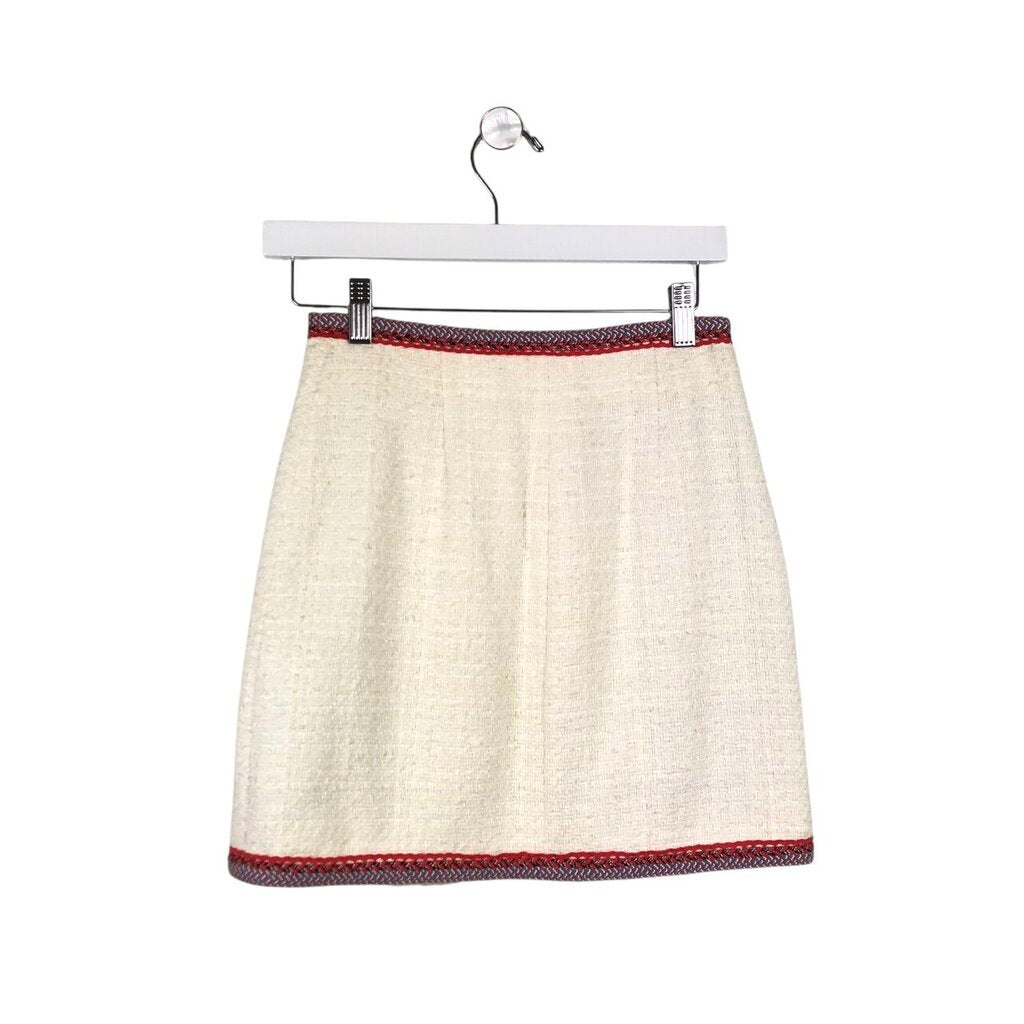 VERONICA BEARD ZIP TWEED PENCIL DESIGNER SKIRT WHITE RED 00