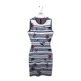 BCBGMAXAZRIA KNIT PRINT SLEEVELESS DESIGNER DRESS BLUE WHITE XXSMALL