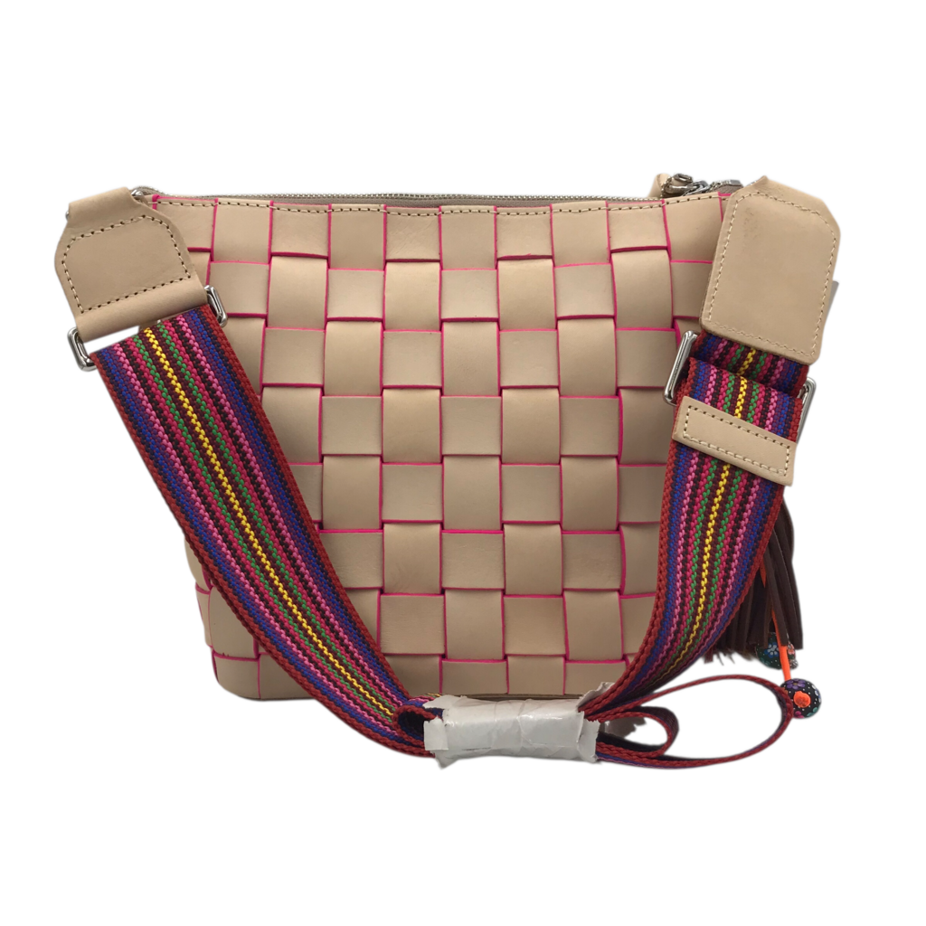 CONSUELA NWT$395 WOVEN BUCKET HANDBAG CREAM PIN