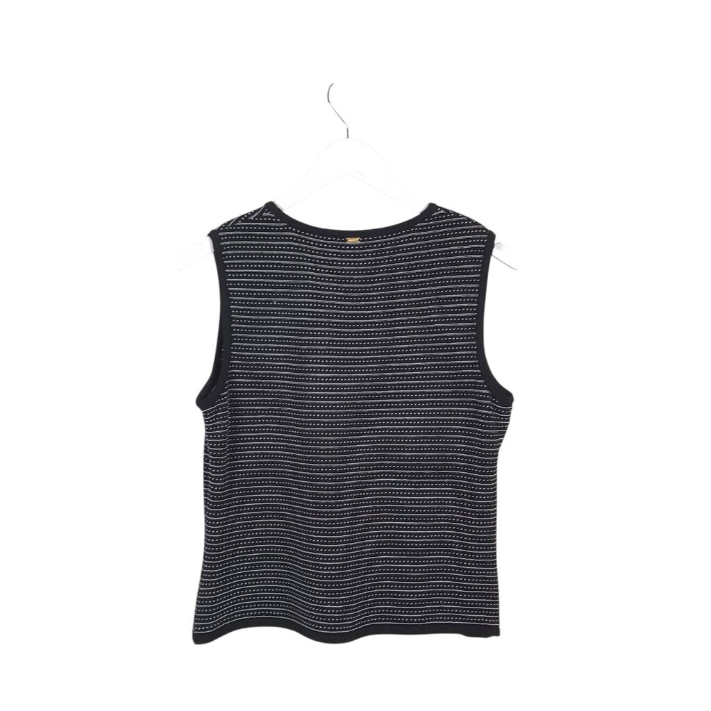 ST JOHN KNIT STRIPE SLEEVELESS DESIGNER TOP BLACK WHTIE MEDIUM