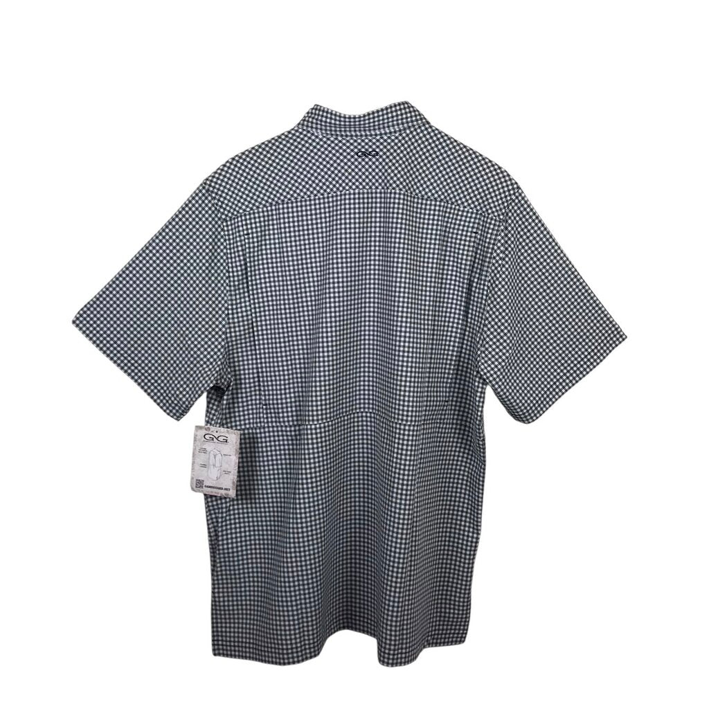 GAMEGUARD OUTDOORS PLAID FISHING SHORT SLEEVE MEN SHIRT WHTIE GREY LARGE