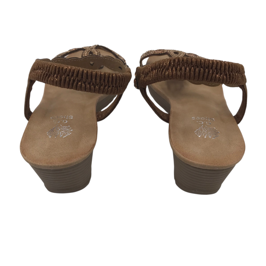 RHINESTONES SANDALS SHOES BROWN GOLD 7