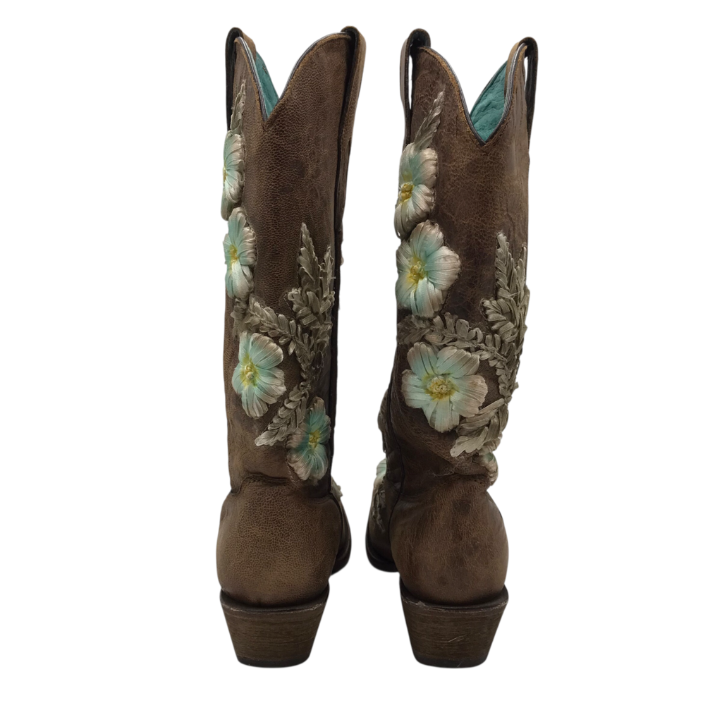 CORRAL WESTERN FLORAL BOOTS BROWN TEAL 8.5