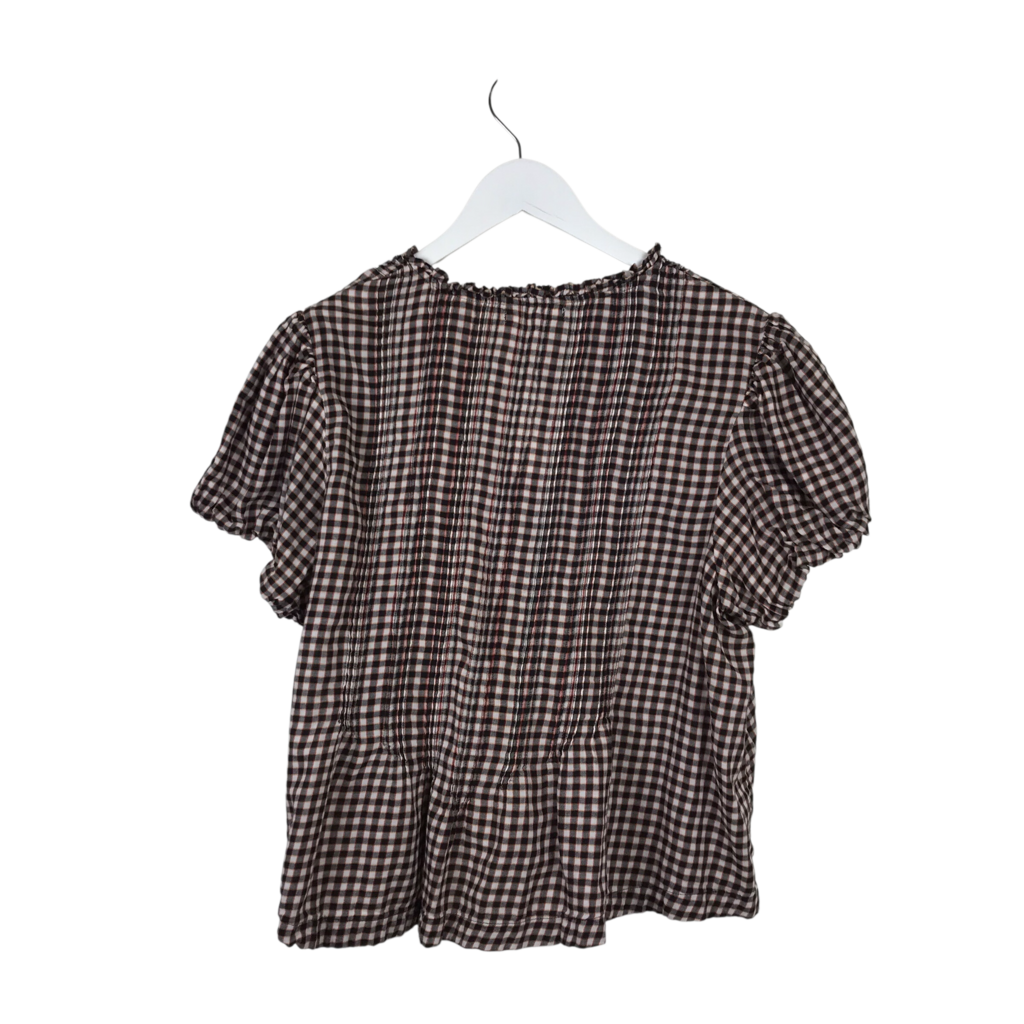 PLAID CAP SLEEVE DESIGNER BLOUSE BROWN WHITE XXLARGE