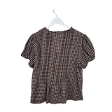PLAID CAP SLEEVE DESIGNER BLOUSE BROWN WHITE XXLARGE