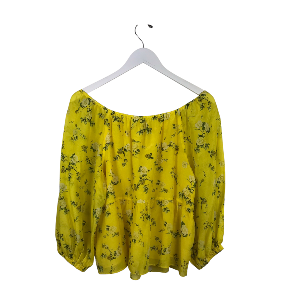 ALICE + OLIVIA NWT FLORAL BALLOON SLEEVE DESIGNER TOP YELLOW GREEN LARGE