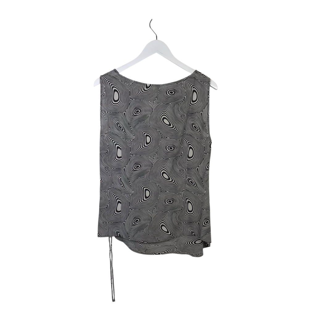 ESCADA SILK PRINT SLEEVELESS DESIGNER TOP WHITE BLACK 44