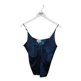 GANNI SLEEVELESS DESIGNER TOP NAVY GREEN MEDIUM