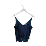 GANNI SLEEVELESS DESIGNER TOP NAVY GREEN MEDIUM