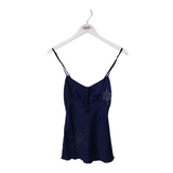 LIBERTINE RHINESTONE SATIN SLEEVELESS DESIGNER TOP NAVY SMALL