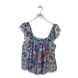 FARM RIO NWT$170 EMBROIDERED DESIGNER TOP BLUE WHITE MEDIUM