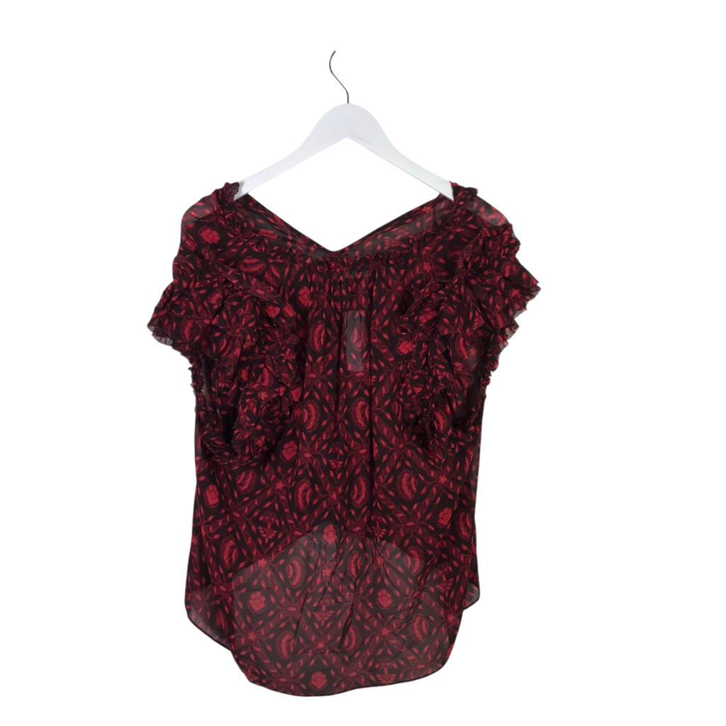 ULLA JOHNSON SILK PRINT RUFFLE SLEEVELESS DESIGNER TOP RED BLACK 8