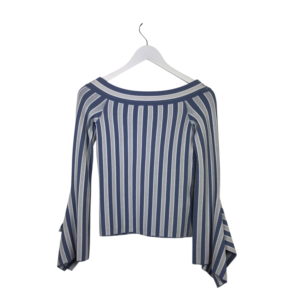 BCBGMAXAZRIA NWT$268 OFF SHOULDER DESIGNER TOP BLUE WHITE SMALL