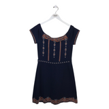 TORY BURCH EMBROIDERED CAP SLEEVE DESIGNER DRESS NAVY ORANGE SMALL
