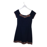 TORY BURCH EMBROIDERED CAP SLEEVE DESIGNER DRESS NAVY ORANGE SMALL