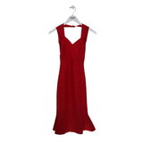 HERVE LEGER BANDAGE FLARE DESIGNER DRESS RED XSMALL