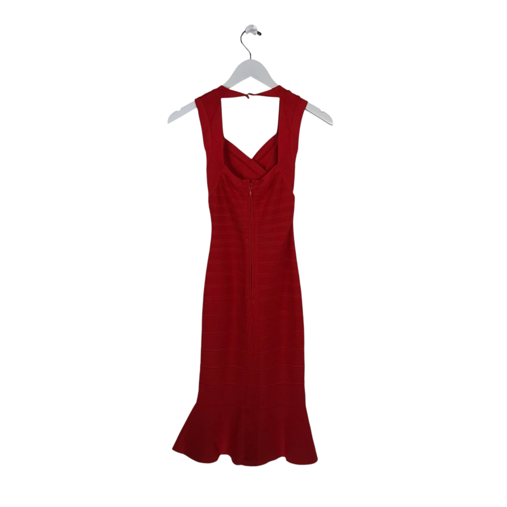 HERVE LEGER BANDAGE FLARE DESIGNER DRESS RED XSMALL