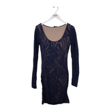 BCBGMAXAZRIA LONG SLEEVE KNIT DESIGNER DRESS NAVY SMALL