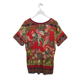 JOHNNY WAS FLORAL TEE DESIGNER TOP RED MULTI XLARGE