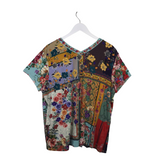 JOHNNY WAS FLORAL SHORT SLEEVE DESIGNER TOP SKY MULTI XLARGE