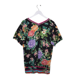 JOHNNY WAS FLORAL SHORT SLEEVE DESIGNER TOP BLACK MULTI XLARGE