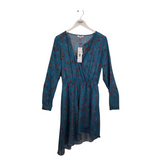 PARKER NWT$398 FLORAL LONG SLEEVE DESIGNER DRESS BLUE ORANGE SMALL