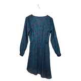 PARKER NWT$398 FLORAL LONG SLEEVE DESIGNER DRESS BLUE ORANGE SMALL