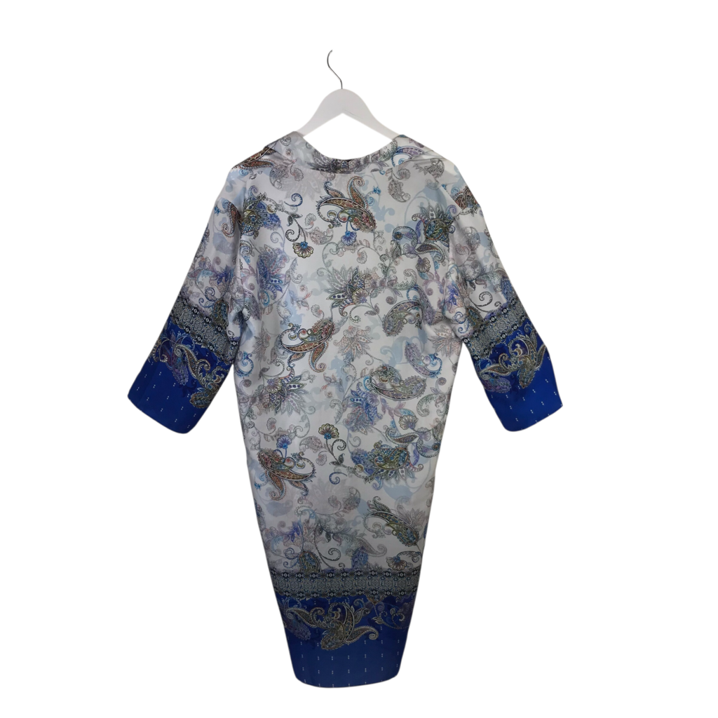 TERI JON 3/4 SLEEVE DESIGNER DRESS BLUE WHITE 6
