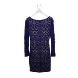 BCBGMAXAZRIA LACE LONG SLEEVE DESIGNER DRESS BLUE NUDE SMALL