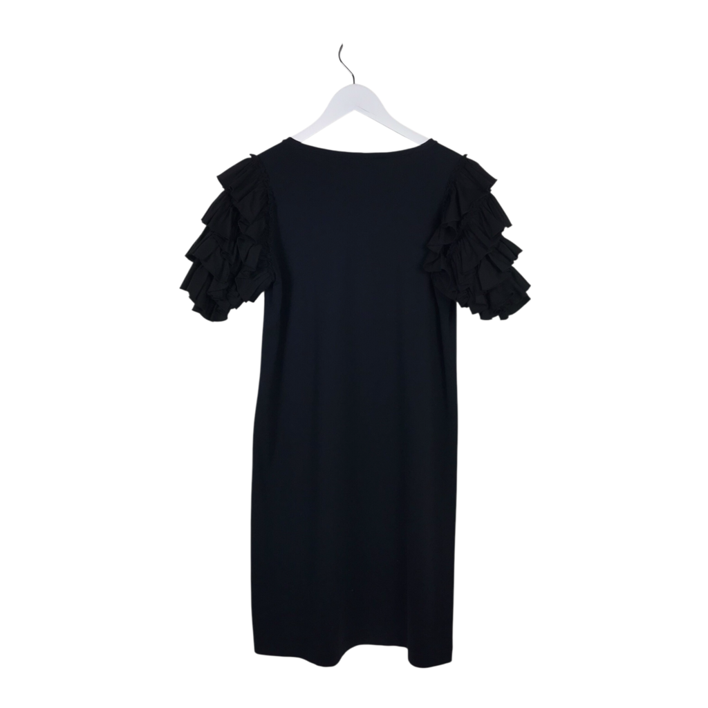 D.EXTERIOR TEE DRESS RUFFLE SLEEVE DESIGNER DRESS BLACK SMALL