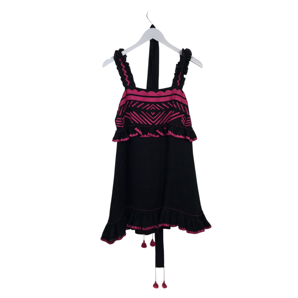 EMBROIDERED SLEEVELESS DESIGNER DRESS BLACK PINK SMALL