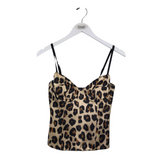 RET$1395 SILK ANIMAL PRINT BUSTIER DESIGNER TOP CREAM BLACK 0