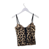 RET$1395 SILK ANIMAL PRINT BUSTIER DESIGNER TOP CREAM BLACK 0