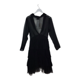 NWT SILK SHEER RUFFLE LONG SLEEVE DESIGNER CARDIGAN BLACK S/M