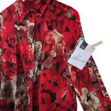 CAROLINA HERRERA 2PC BLOUSE/PANT FLORAL LONG SLEEVE WIDE LEG LUXE OUTFIT RED BLACK SMALL