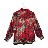 CAROLINA HERRERA 2PC BLOUSE/PANT FLORAL LONG SLEEVE WIDE LEG LUXE OUTFIT RED BLACK SMALL