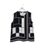 CAROLINA HERRERA PLAID ASYMMETRIC SLEEVELESS LUXE TOP WHITE BLACK 6