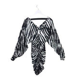 BURBERRY LONDON NWT RUCHED ANIMAL PRINT LONG SLEEVE LUXE DRESS WHITE BLACK MEDIUM
