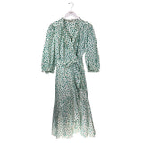 REBECCA TAYLOR WRAP PUFF SLEEVE DESIGNER DRESS GREEN WHITE 12