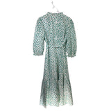 REBECCA TAYLOR WRAP PUFF SLEEVE DESIGNER DRESS GREEN WHITE 12