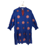 TYLER BOE EMBROIDERED LONG SLEEVE DESIGNER DRESS BLUE ORANGE MEDIUM