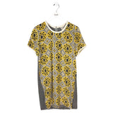 SEA SILK SHORT SLEEVE DESIGNER DRESS YELLOW GRAY 6