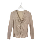 LAFAYETTE 148 GLITTER KNIT TWIST LONG SLEEVE DESIGNER TOP GOLD MEDIUM