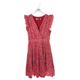 TAYLOR FLORAL RUFFLE SLEEVE DRESS RED WHITE MEDIUM