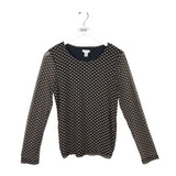 CHICO'S MESH DOTS LONG SLEEVE TOP BLACK TAN 1